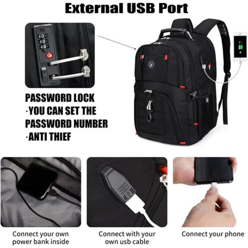 Extra Large 50L Travel Laptop Backpack with USB Charging Port, College Backpack